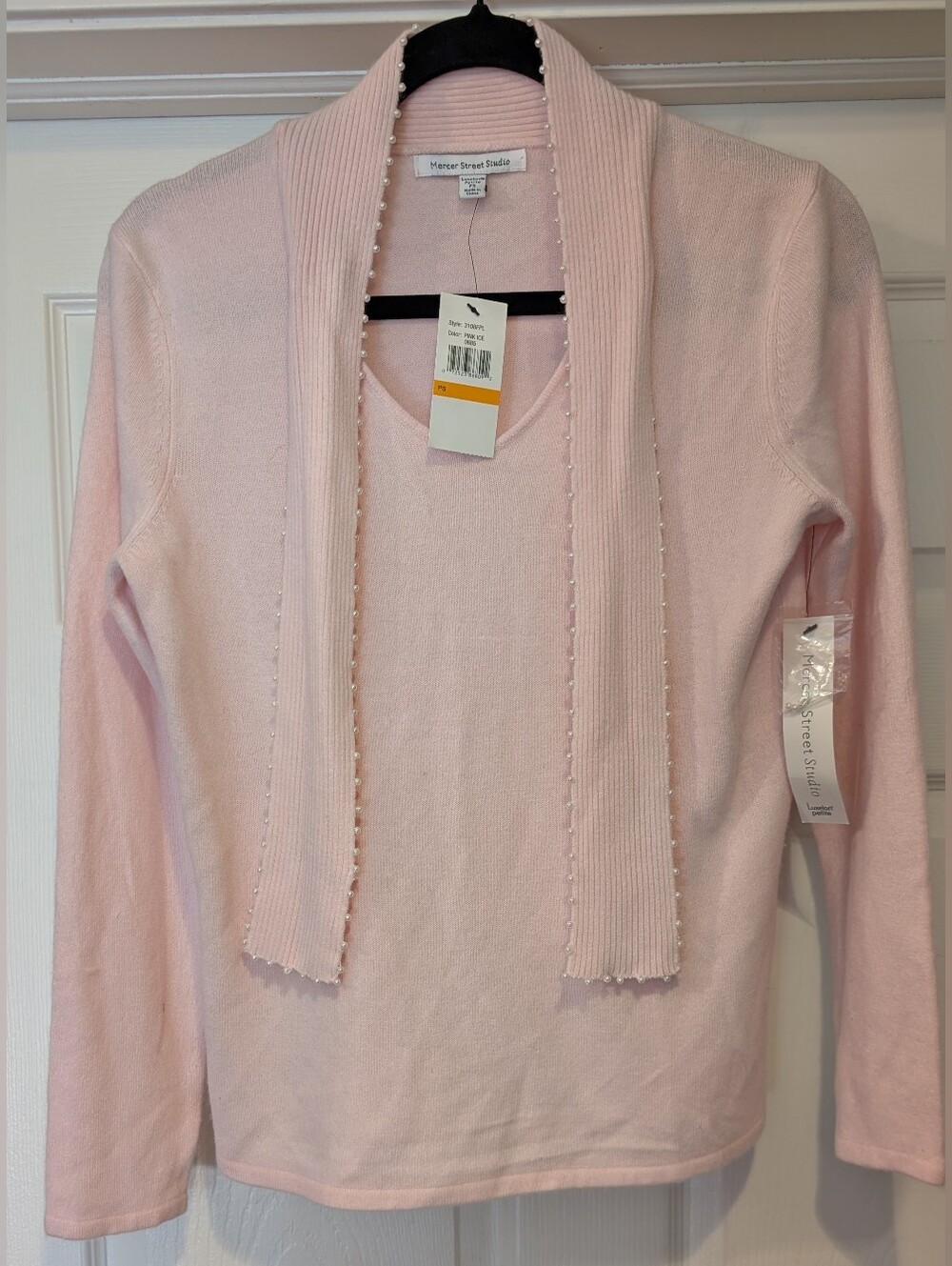 NEW! Mercer Street Studio Women's Luxelon Petite Small Light Pink Sweater Pearls